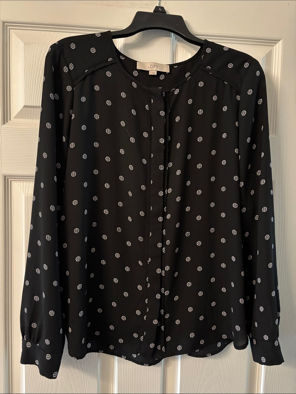 LOFT Black Blouse with White Dot Print